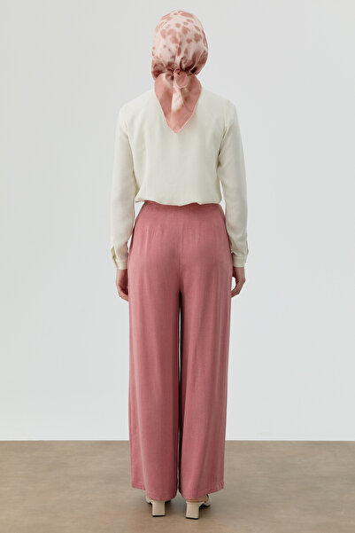 Tuğba Bol Paça Beli Kemerli Pantolon - Gül Kurusu