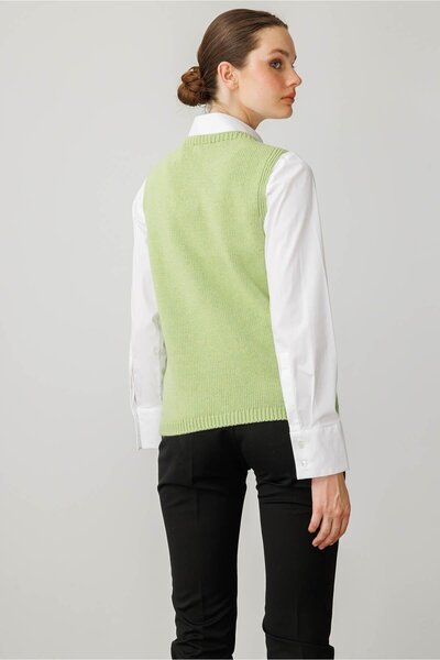 Desen Triko Women's Crew Neck Pocket Top Embroidered Sweater A.E.Green