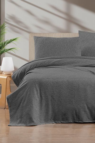 Noctiluca Crushed Textured 100% Cotton Pique Bedspread |   Breathable Sweatproof Summer Cover 160X230Cm