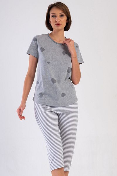 VİENETTA Women's Short Sleeve Capri Pajama Set, 409153