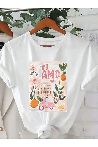 AEMİ Unisex Ti Amo Printed Oversize Crew Neck T-Shirt
