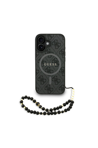 Guess iPhone 16 Uyumlu Kılıf Lisanslı M-safe Uyumlu Bilek Askı İpli Yazı Logo...