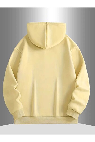 caddekombin Hanorac cu glugă cu imprimeu pop New York, cu buzunar, cu interior din lână, bej