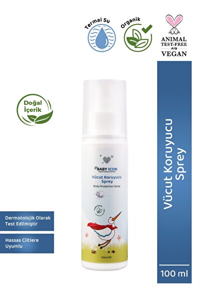 Baby İcon %100 Doğal Organik Sivrisinek ve Kene Kovucu Sprey Vücut Koruyucu Losyon 100 ml Termal Su Katkılı