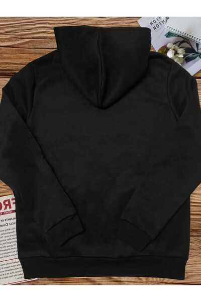 caddekombin Μαύρο φούτερ με κουκούλα Gooroe Geoaeg με τυπωμένο σχέδιο και μάλλινη επένδυση μέσα