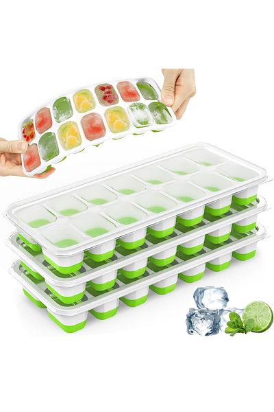 Bukate Set of 4 Bukat® Ice Cube Trays with Lids, Reusable, 14 Compartments, Silicone, 250x95x25