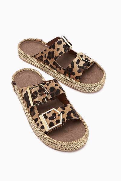 Limoya Horia Leopard Patterned Double Striped Knitted Sole Women's Slippers
