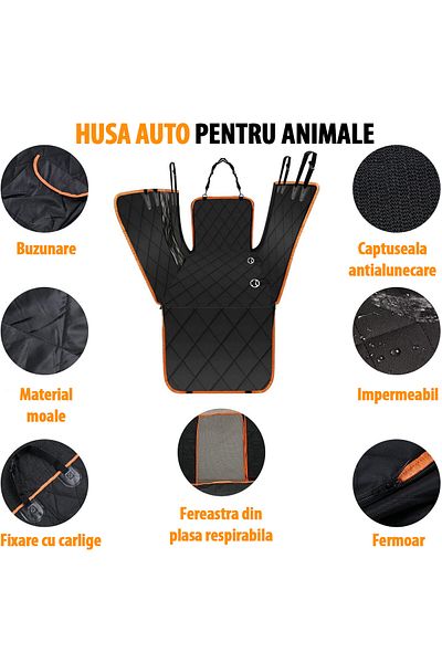 Fish & Paws Husa auto de protectie bancheta pentru transport animale, Fish & Paws ®, impermeabila,135 x 150cm