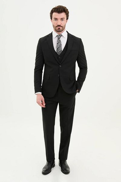 Mcr Straight Slim Fit Mono Collar Classic Wool Men's Suit 45345