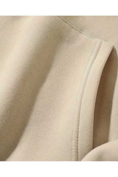 caddekombin Hanorac cu glugă cu imprimeu roz fucsia, cu buzunare, din bumbac bej