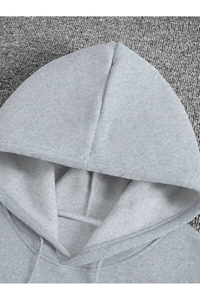 caddekombin Γκρι φούτερ με κουκούλα με στάμπα New York Pop με τσέπες και επένδυση από μαλλί