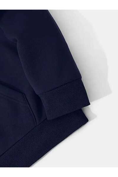 caddekombin Φούτερ με κουκούλα με στάμπα Flying Balloon, με τσέπες και επένδυση από μαλλί, σε μπλε ναυτικό χρώμα