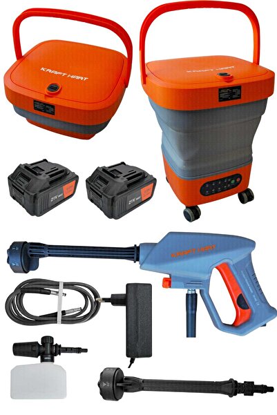 KRAFT HART 21v 4ah Kömürsüz Çift Akülü Katlanabilir Basınçlı Yıkama Makinesi 50 Bar Basınç Oto Araba Bahçe