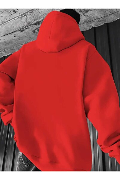 caddekombin Blauer USA Βαμβακερό κόκκινο φούτερ με κουκούλα και τσέπη