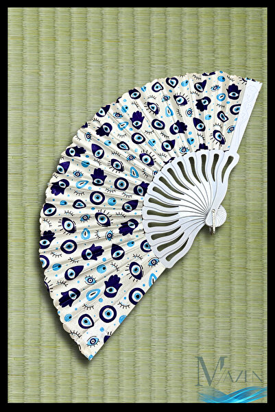 MAZEN Karışık Nazar Fatma'nın Eli Desenli Yelpaze | Şık El Aksesuarı