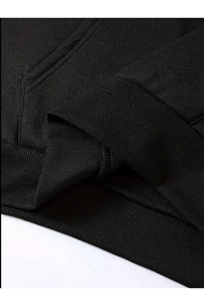 caddekombin Μαύρο φούτερ με κουκούλα Rep Gothic Font με τσέπες και μάλλινη επένδυση