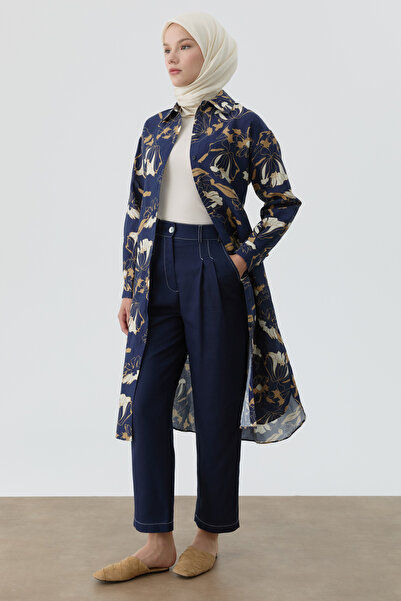 Tuğba Pile Detaylı Havuç Pantolon - Lacivert