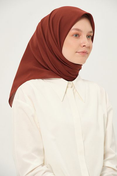 Madame Polo Poly Coton Square Scarf Red Coffee Cotton Breathable Fabric