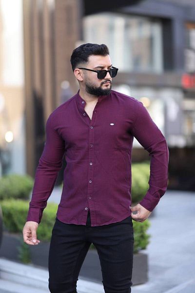 Klothy Men's Long Sleeve Judge Collar Shirt 2017