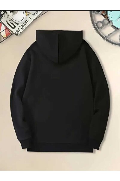 caddekombin Hip Hop Efsaneleri Baskılı Kapüşonlu Cepli İçi Yünlü Siyah Sweatshirt