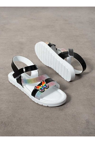 WEBORN Children's White Daily Single Velcro Butterfly Detailed Lightweight Sandals Comfortable Sole Pool Daily Slippers