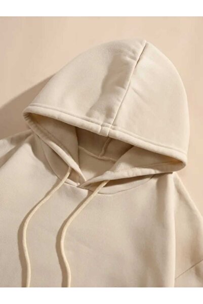 caddekombin Φούτερ με κουκούλα και τσέπη με στάμπα μελισσών και λουλουδιών, βαμβακερό μπεζ