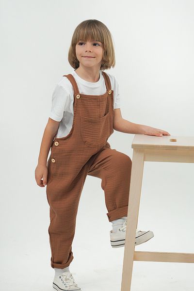 Catz Kids Boy's Brown Muslin Strap Jumpsuit