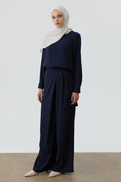Tuğba Anvelop Pileli Pantolon - Lacivert
