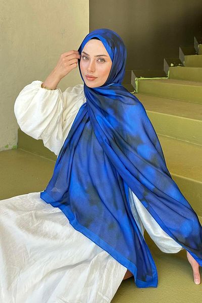 lamelif Batik Pattern Soft Shawl Saks Blue
