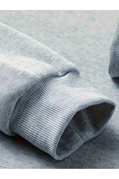 caddekombin Μάλλινο γκρι φούτερ με μια τσέπη με κουκούλα