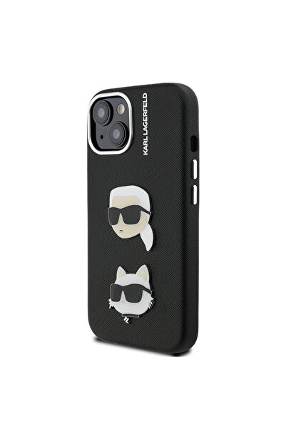 Karl Lagerfeld حافظة متوافقة مع هاتف iPhone 14، غطاء دبوس رأس K&C مرخص من Karl Lagerfeld باللون الأسود