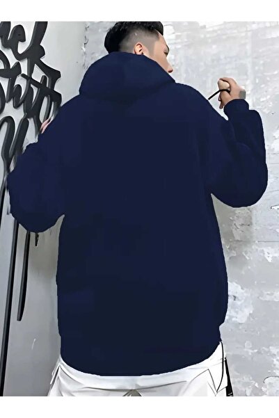 caddekombin The Witcher Baskılı Kapüşonlu Cepli İçi Yünlü Lacivert Sweatshirt