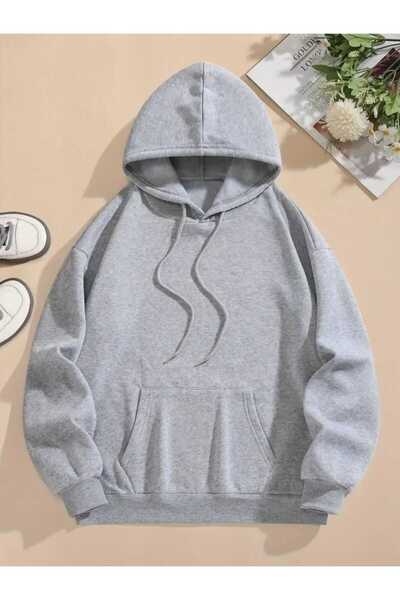 caddekombin Γκρι φούτερ με κουκούλα Hello Bear με στάμπα στο πίσω μέρος και μάλλινη επένδυση μέσα