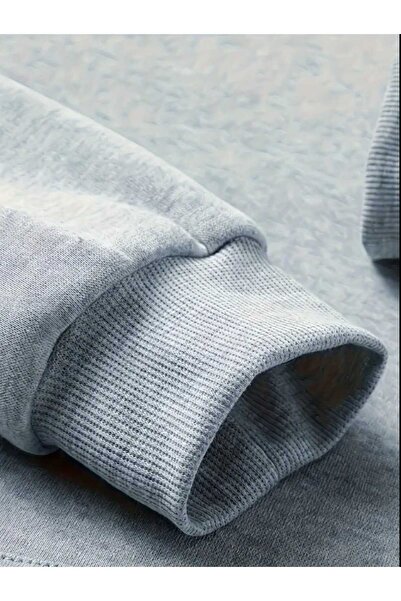 caddekombin Γκρι φούτερ με κουκούλα με στάμπα Flying Balloon και μάλλινη επένδυση με τσέπες