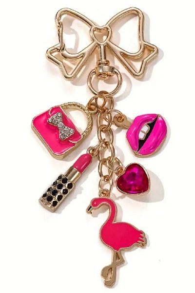 TChic Pink Flamingo Lip Heart Lipstick Bag Charm / Keychain