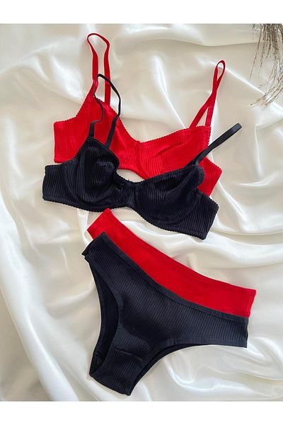Fleur de Lingerie 2-Pack Plain Camisole Underwire Cotton Combed Bra Set (Bra Kilot)