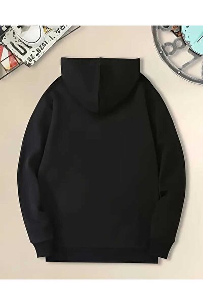 caddekombin Φούτερ με κουκούλα με στάμπα λουλουδιών, μαύρο φούτερ με τσέπες και επένδυση από μαλλί