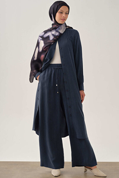 Tuğba Beli Bağcık Detaylı Lastikli Pantolon - Lacivert