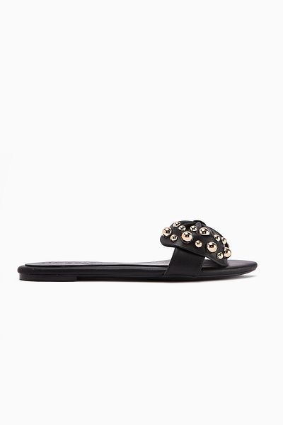 Limoya Dotty Black Kabara Studded Bow Women's Slippers