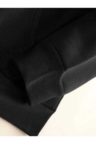 caddekombin Lazarus Arka Göğüs Baskılı Kapüşonlu Cepli Pamuklu Siyah Sweatshirt