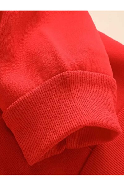 caddekombin Blauer USA Βαμβακερό κόκκινο φούτερ με κουκούλα και τσέπη