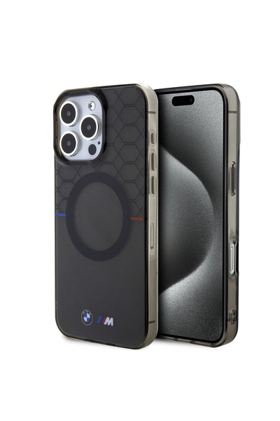 BMW iPhone 16 Pro Max Uyumlu Kılıf Lisanslı Magsafe Şarj Özellikli Transparan M Dizayn Kapak Gri