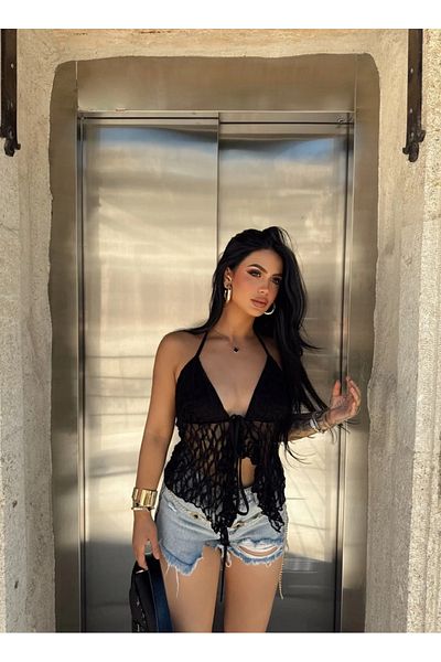 Mels Lace Neck Tie Full Body Crop
