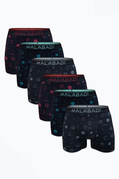 Malabadi Men's Black Patterned 6-Piece Premium Collection Modal Boxer 6m252