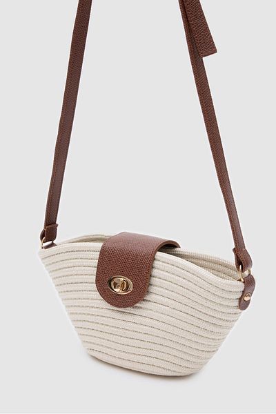 Shule Bags Tom Covered Straw Crossbody Bag Cream