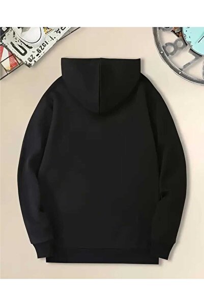 caddekombin Φούτερ με στάμπα ηλίανθου με κουκούλα, μαύρο με μάλλινη επένδυση εσωτερικά