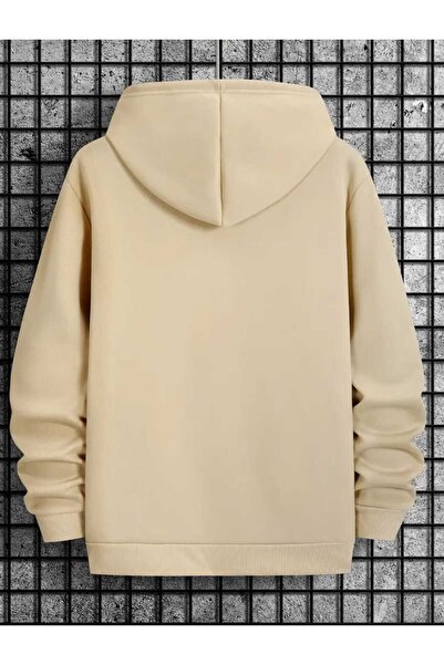 caddekombin Hanorac Replay cu imprimeu motocicletă, din bumbac, bej, cu buzunar