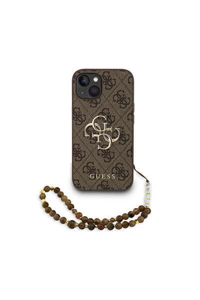 Guess iPhone 14 Uyumlu Kılıf Lisanslı Bilek Askı İpli Metal 4G ve Yazı Logolu...