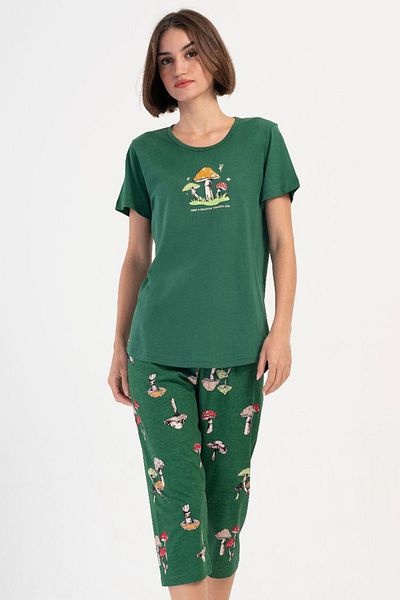 VİENETTA Cotton Women's Short Sleeve Capri Pajama Set, 407007