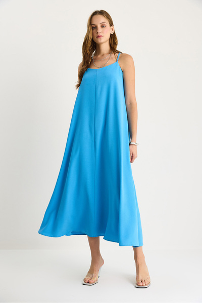 Bianco Lucci Γυναικείο ντραπέ άνετο καλοκαιρινό φόρεμα με λουράκι 5247 60281074